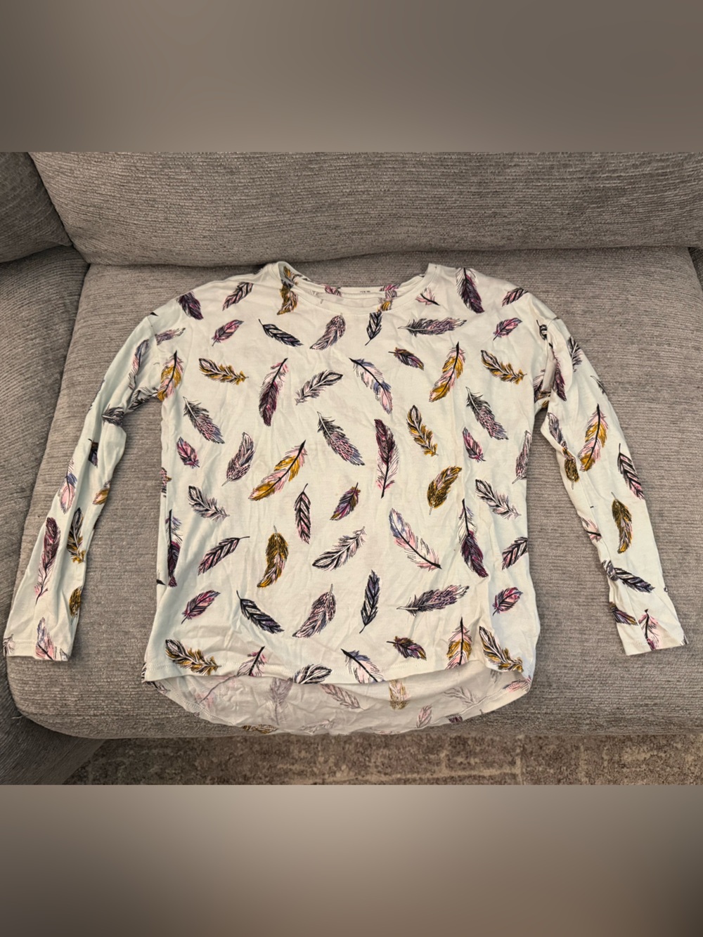 Old Navy Relaxed Long Sleeve Tee Light Blue with Leaf Accents